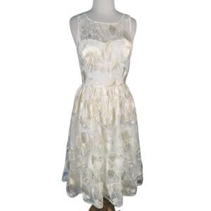 Romantic Classic Coquette Adrianna Papell Ivory Floral Lace Fit Flare Size 8 NWT